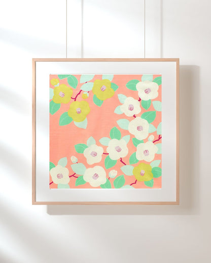 Furoshiki Adeline Klam Hime Musubi Camélia en coton bio 70 cm