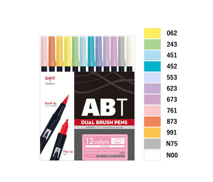 Set of 12 Double Tip Pastel Markers Tombow Dual Brush Pen ABT
