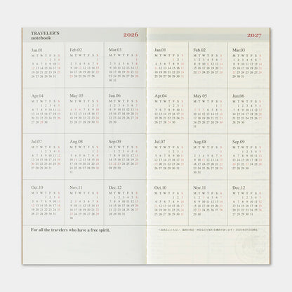 Agenda Semainier 2026 Regular Traveler's Notebook Company
