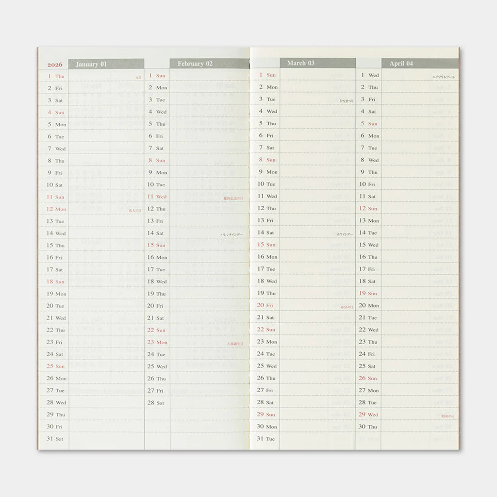 Agenda Semainier 2026 Regular Traveler's Notebook Company