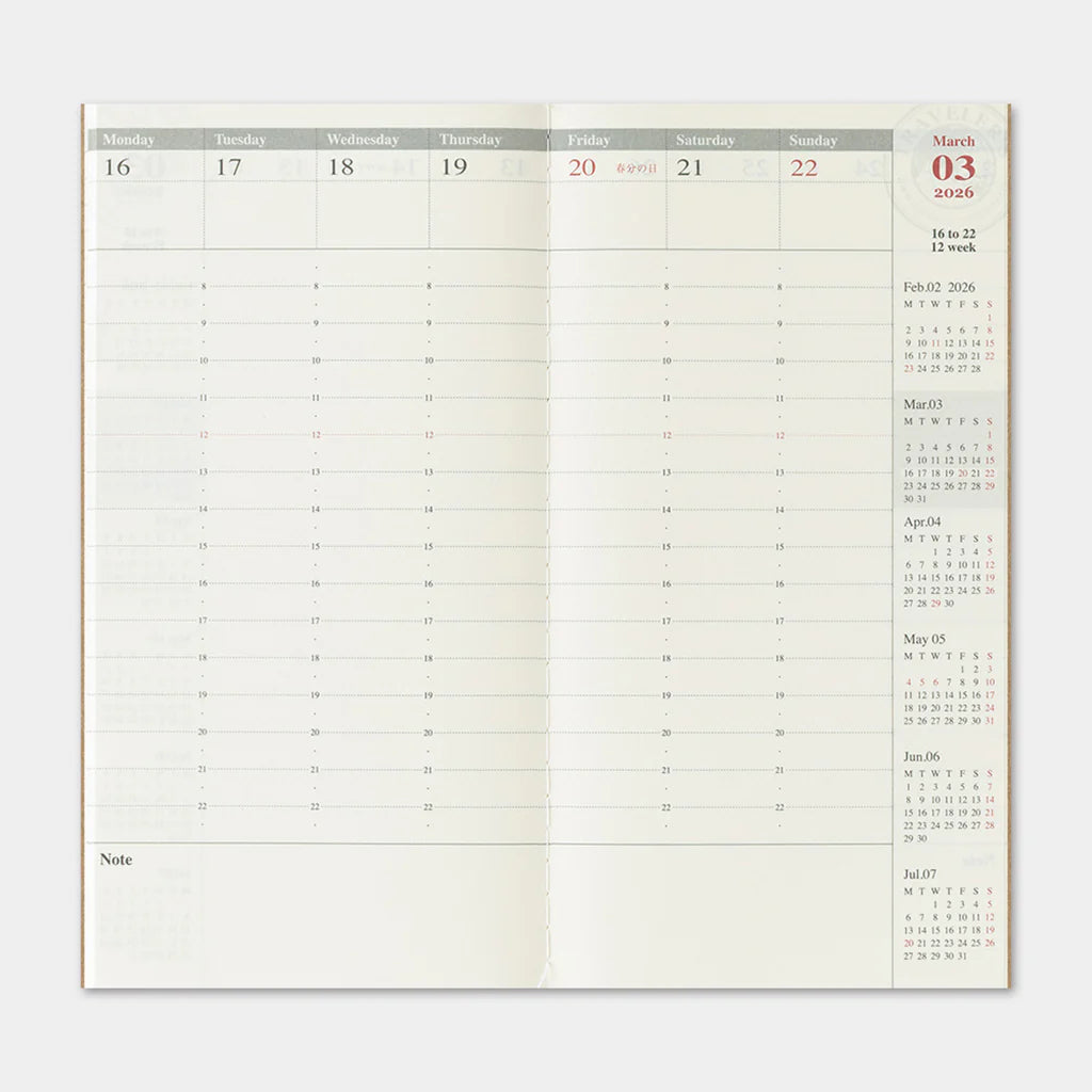 Agenda Semainier 2026 Regular Traveler's Notebook Company