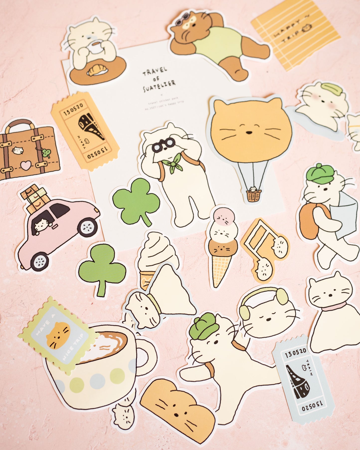 28 Large Happy Trip Cat Stickers Suatelier