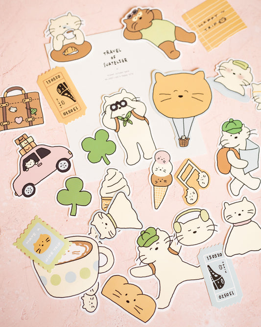 28 Large Happy Trip Cat Stickers Suatelier
