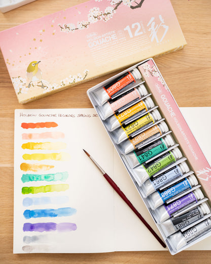 Coffret Printemps 12 Tubes 15ml Gouache Extra-fines Holbein Artists'