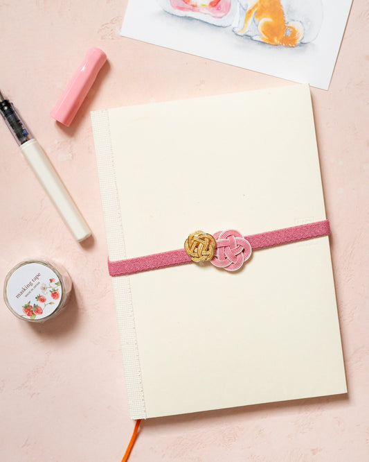 Élastique Décoratif avec Nœud Mizuhiki  Rose & Doré