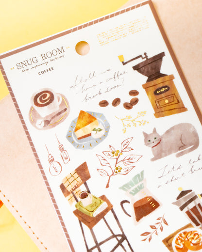 Snug Room Cats and Coffee Stickers