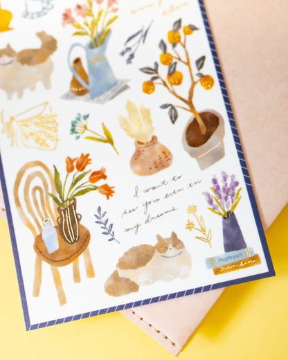 Snug Room Cats and Flowers Stickers