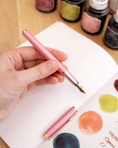 Teranishi Guitar Brilliant Fountain Pen – Rose Pink with Converter