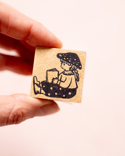 Tomikohan Mushroom Hat Girl Reading Stamp