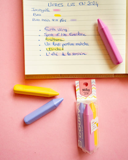 Lot de 3 Crayons Surligneurs Sakura Craypas Croupy Marker Couleurs Milk