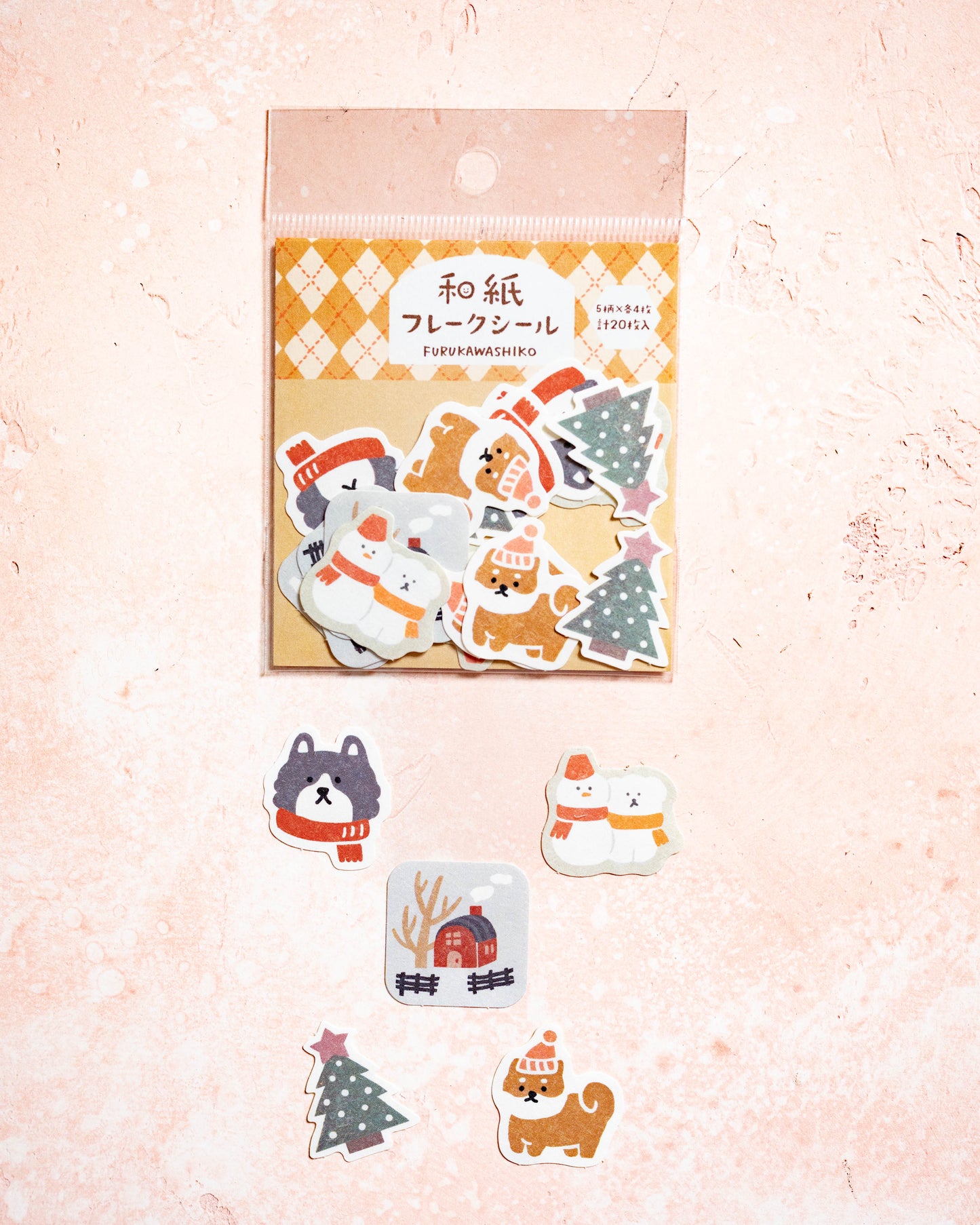 Furukawa Shiko Dog and Snow Flakes Stickers