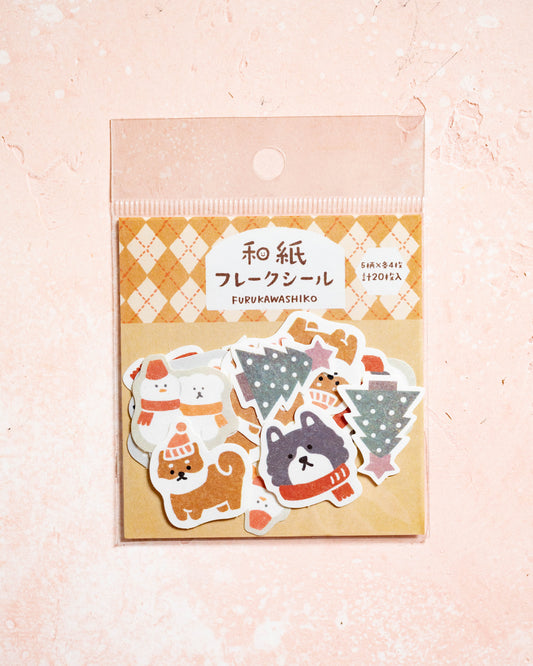 Furukawa Shiko Dog and Snow Flakes Stickers