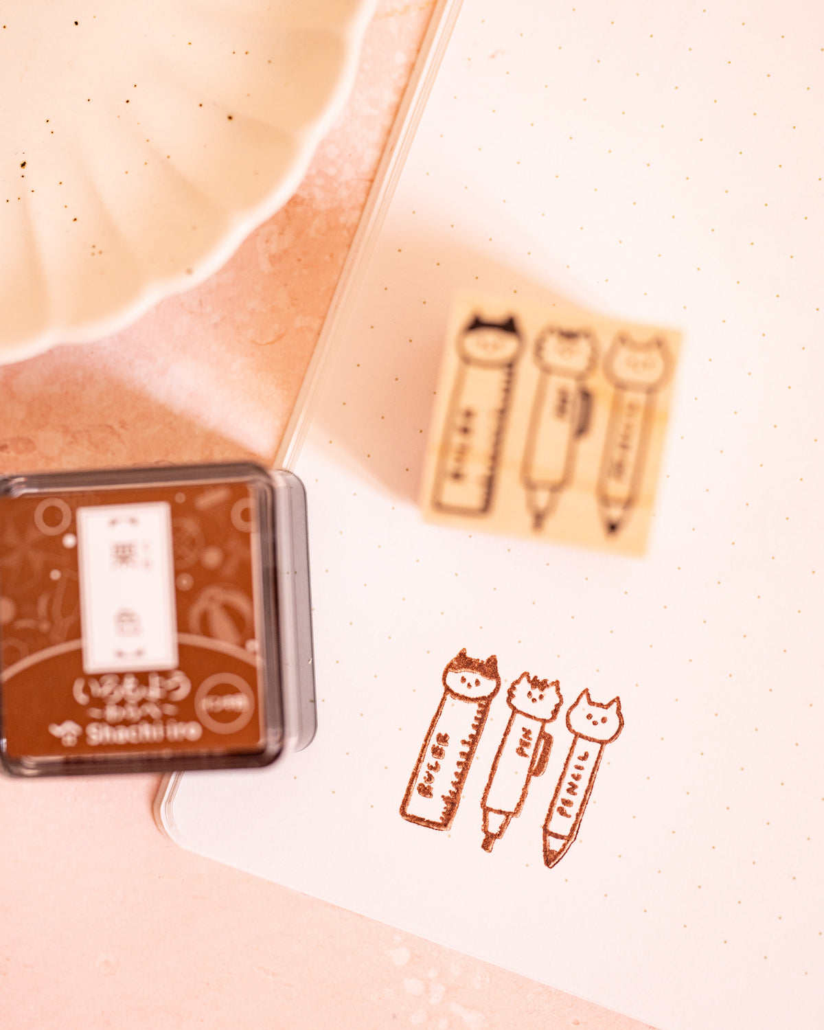 Tampon en Bois Chat Journaling – Meganehanko