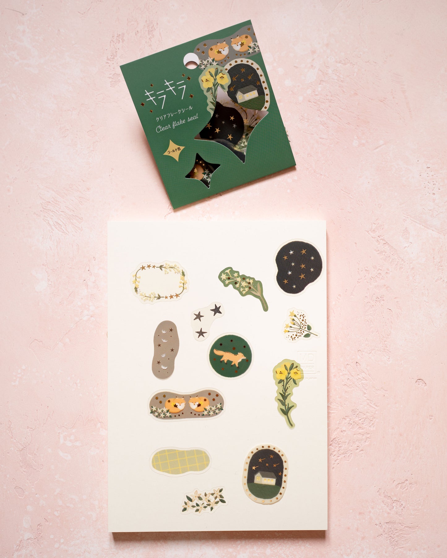 Kirakira Starry Night Fox Snowflake Stickers