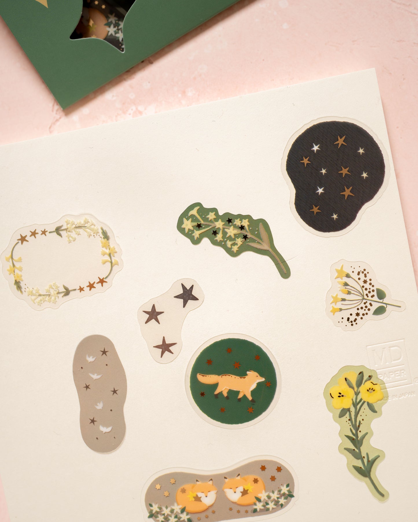 Kirakira Starry Night Fox Snowflake Stickers