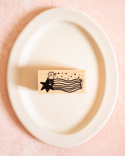 Cat and Shooting Star Maple Wood Stamp – Meganehanko