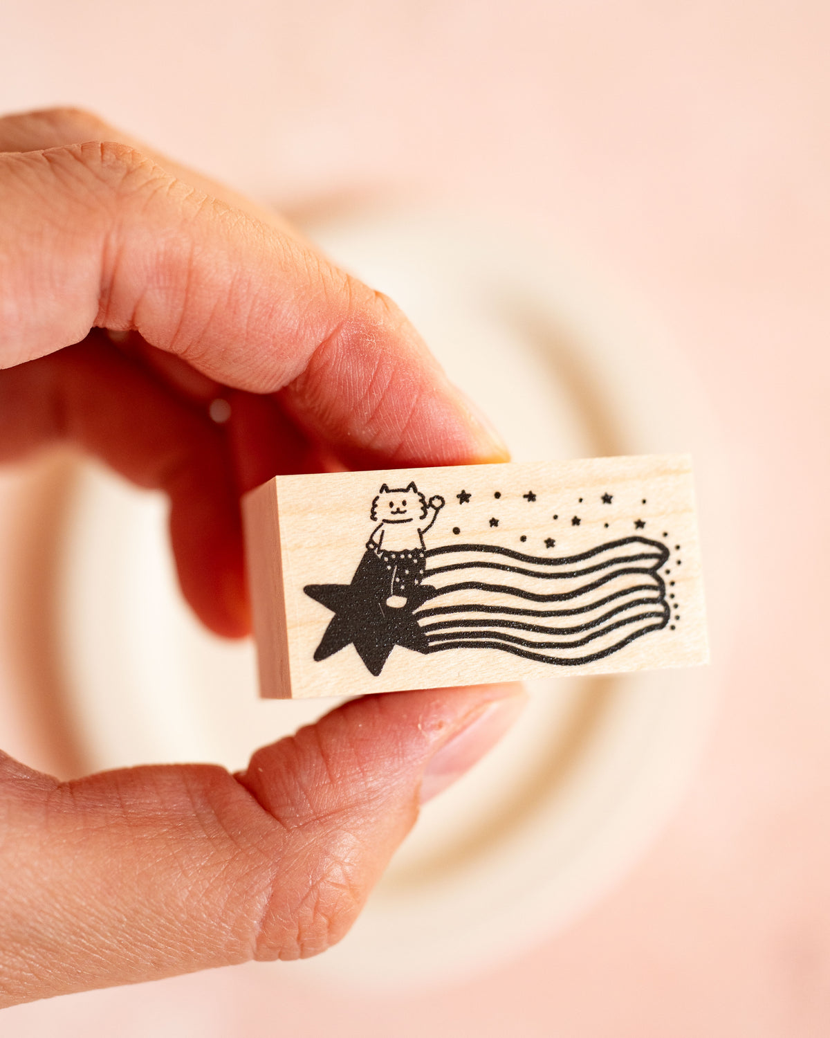 Cat and Shooting Star Maple Wood Stamp – Meganehanko