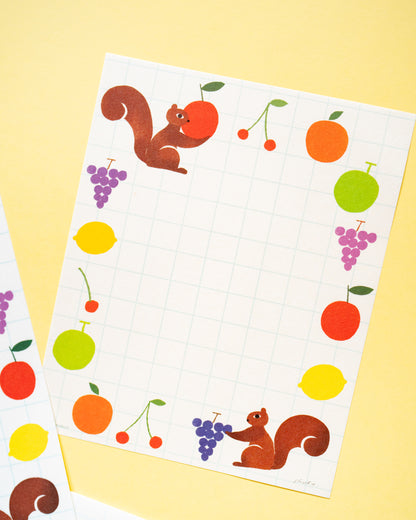 Set de Papier à Lettres Écureuil et Fruits