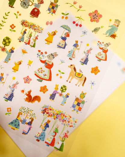 Stickers Lapins dans le jardin Aiko Fukawa