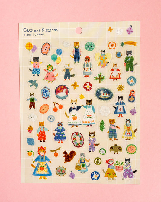 Aiko Fukawa Cats and Buttons Stickers