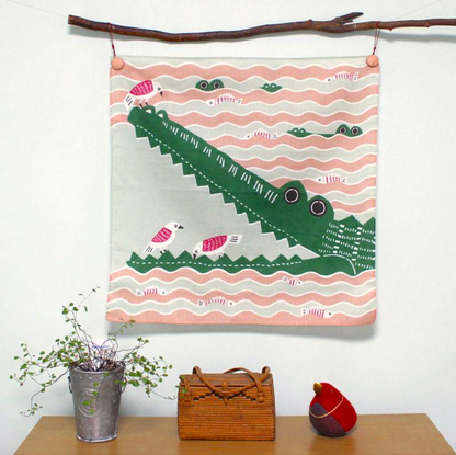 Furoshiki Kata Kata Musubi Crocodile et Oiseaux en coton bio 50 cm