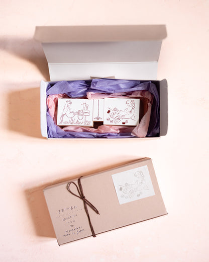 Set de tampons Stamp Girl Cat and Mail Box Hankodori (3 tampons)