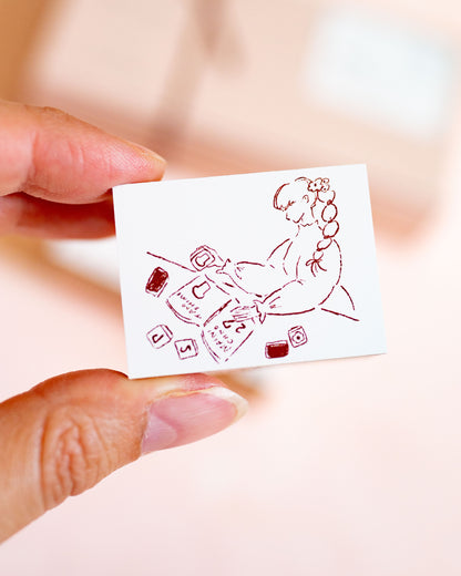Set de tampons Stamp Girl Cat and Mail Box Hankodori (3 tampons)