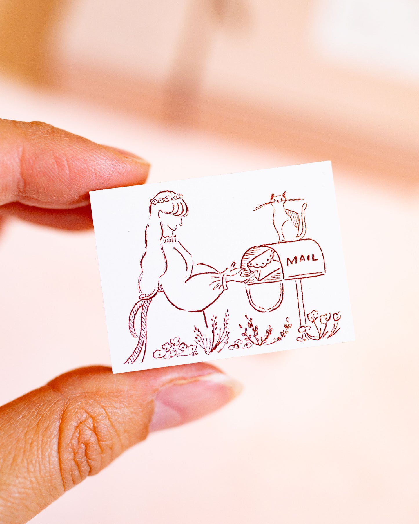 Set de tampons Stamp Girl Cat and Mail Box Hankodori (3 tampons)