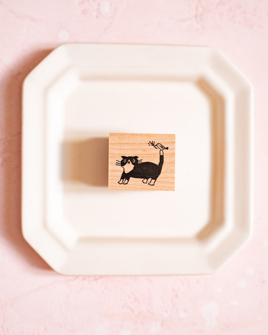 Cat and Bird Hankodori Stamp