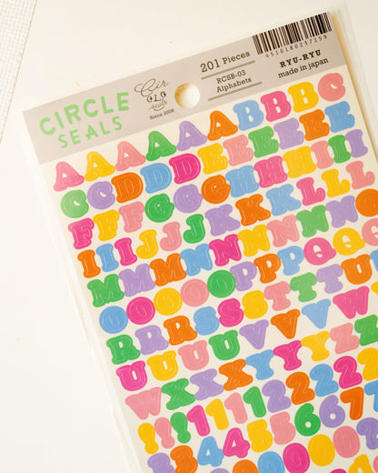Stickers Chiffres et Alphabet Multicolores Circle Seals