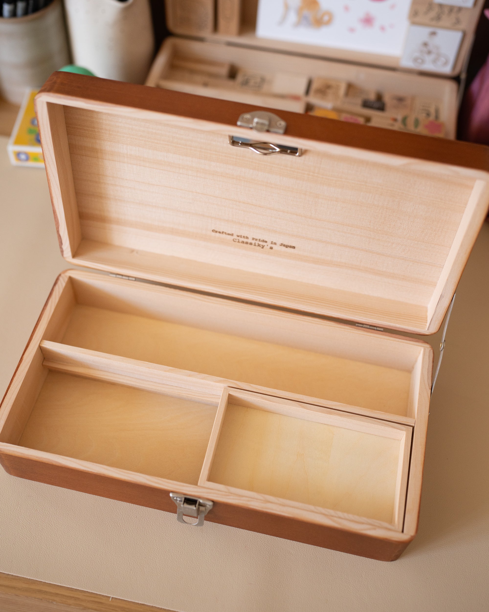 Boîte D'écrivain En Bois Avec Couvercle Verrouillable - Organisateur Portable Pour Stylos, Papiers, Accessoires - 25x19x6 Cm - Idée Cadeau Créative