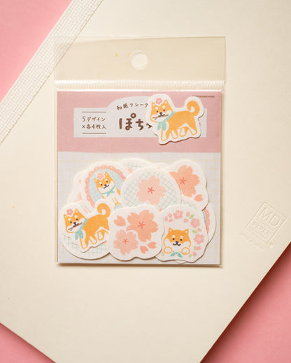 Stickers Flocons en Washi Chien Shiba et Sakura