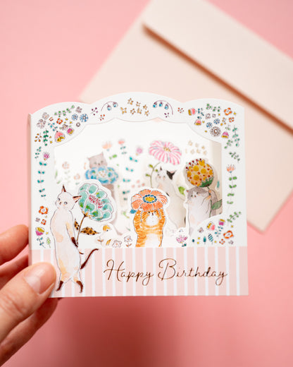 3D Pop-Up Birthday Card Cats and Flowers