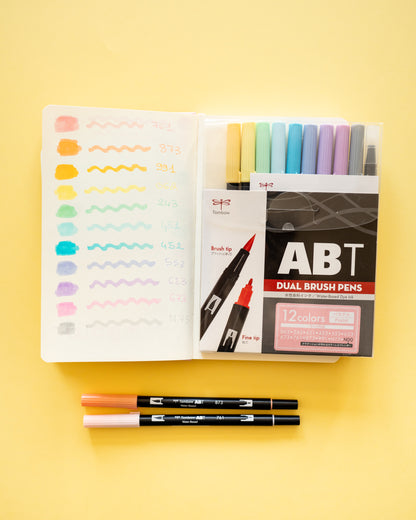 Set of 12 Double Tip Pastel Markers Tombow Dual Brush Pen ABT