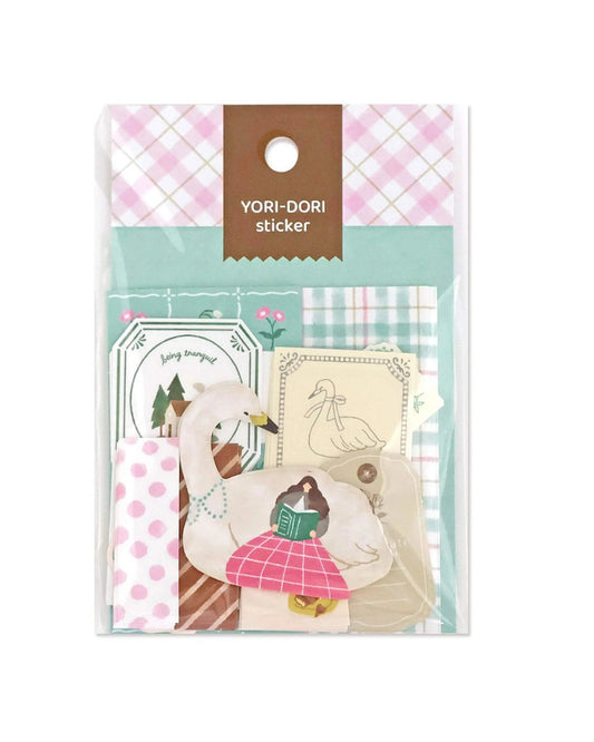 Yori Dori Flakes Stickers Swan and Reading Mindwave