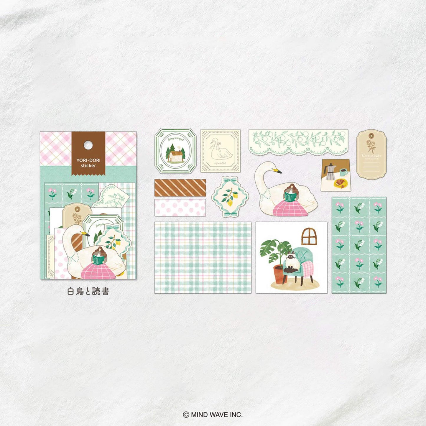 Yori Dori Flakes Stickers Swan and Reading Mindwave