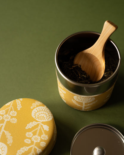 Boîte à Thé Japonaise en Métal et Papier Washi Chrysanthèmes Jaune
