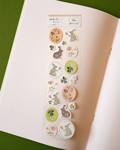 Michikusa Washi Paper Rabbits and Petals Stickers