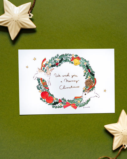 Carte de Noël Couronne et Lapins