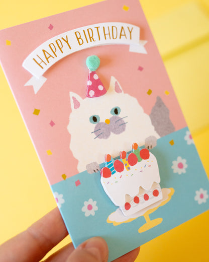Carte Anniversaire Chat et Gâteau