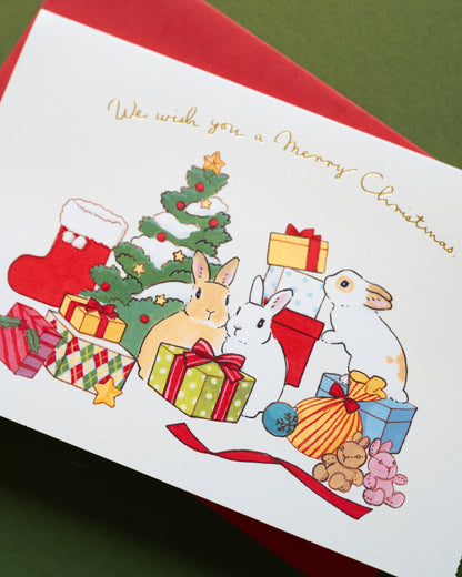 Pop-up Christmas Card Rabbits and Gifts