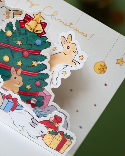 Pop-up Christmas Card Rabbits and Gifts