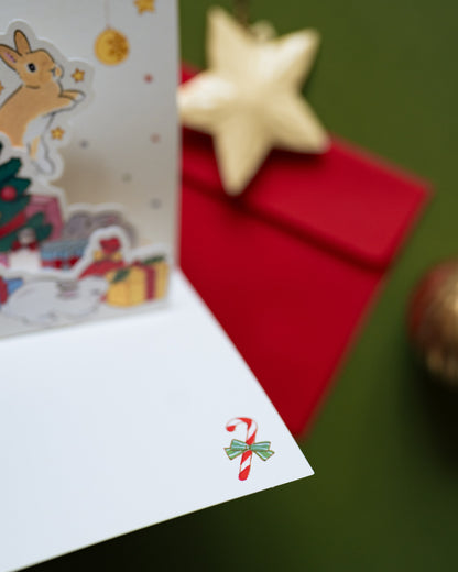 Pop-up Christmas Card Rabbits and Gifts