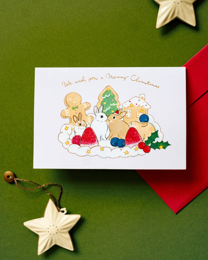 Pop-Up Christmas Card Rabbits and Cakes