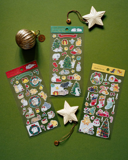 Christmas Stickers Rabbits and Wreaths