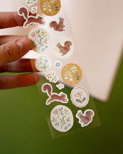 Michikusa Washi Paper Squirrels and Flowers Stickers