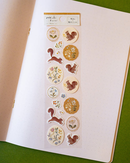 Michikusa Washi Paper Squirrels and Flowers Stickers