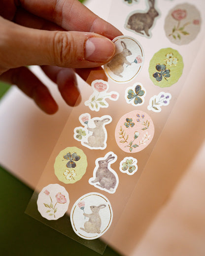 Michikusa Washi Paper Rabbits and Petals Stickers