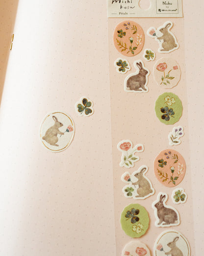 Michikusa Washi Paper Rabbits and Petals Stickers