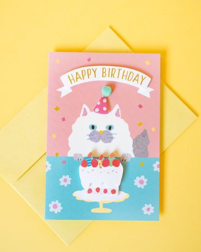 Carte Anniversaire Chat et Gâteau